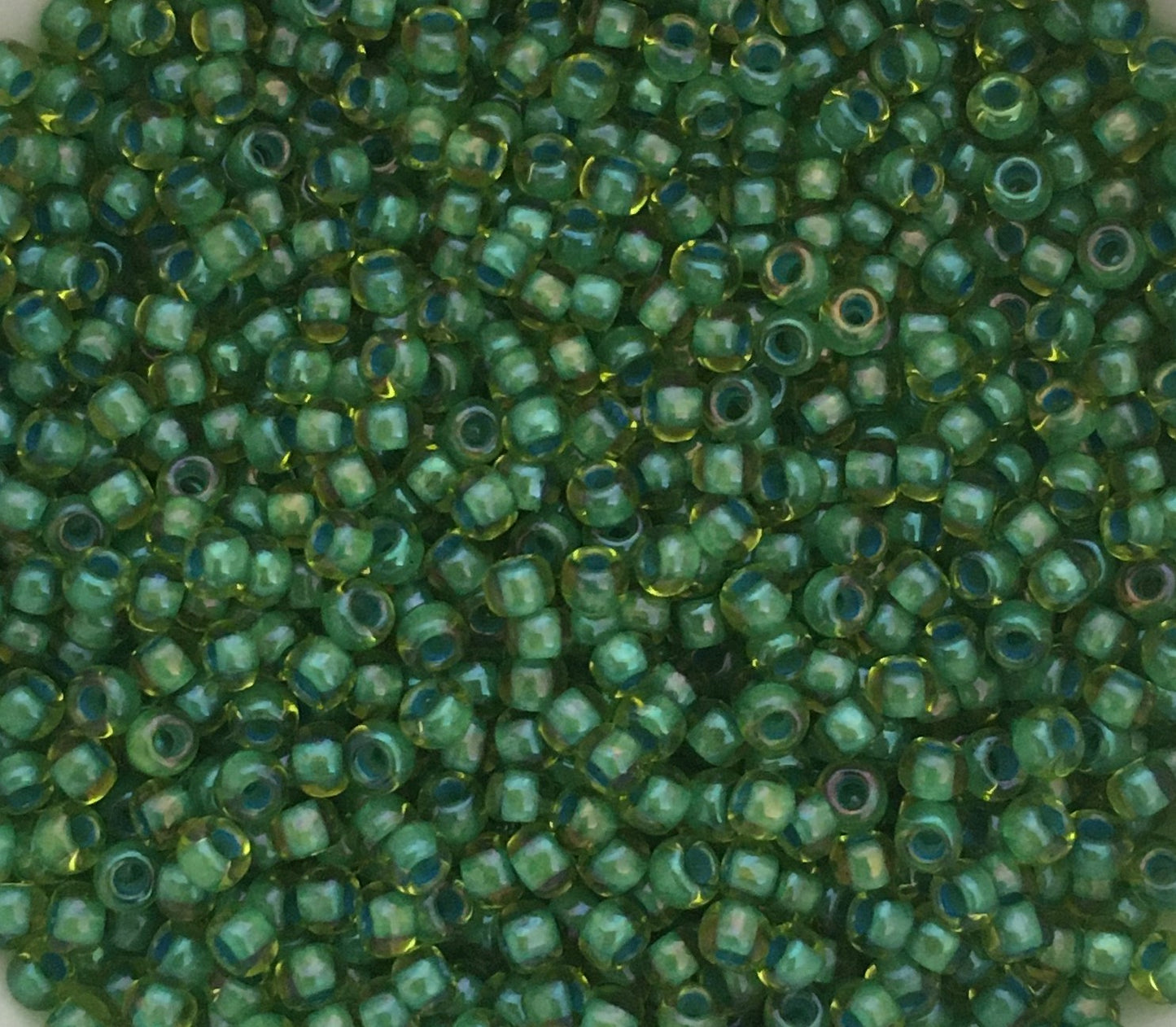 Toho Seed Beads size 11/0 Light Green/Opaque Green-lined TRD-947